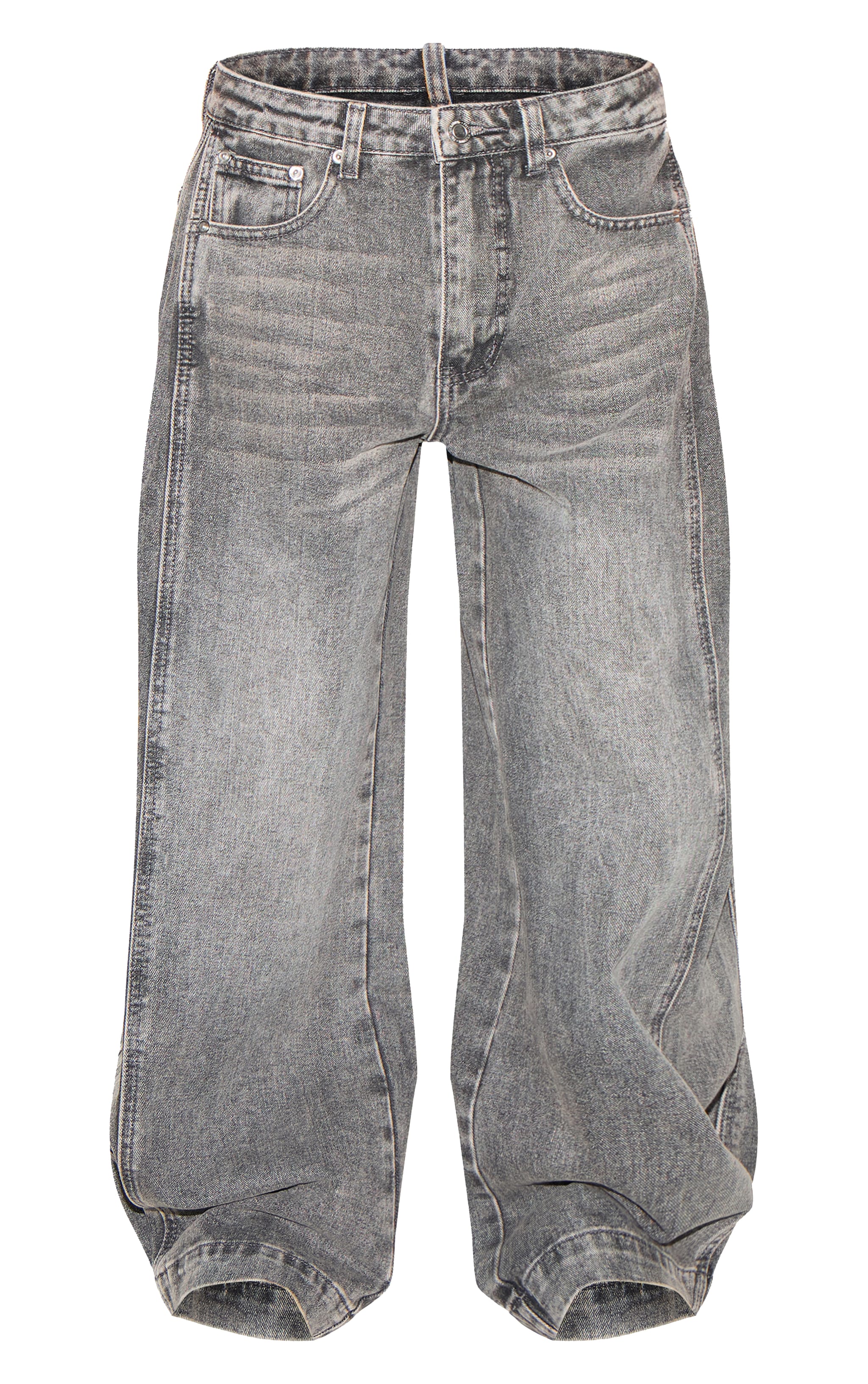 Petite Washed Grey Denim Side Pleated Detail Wide Leg Jeans image 5