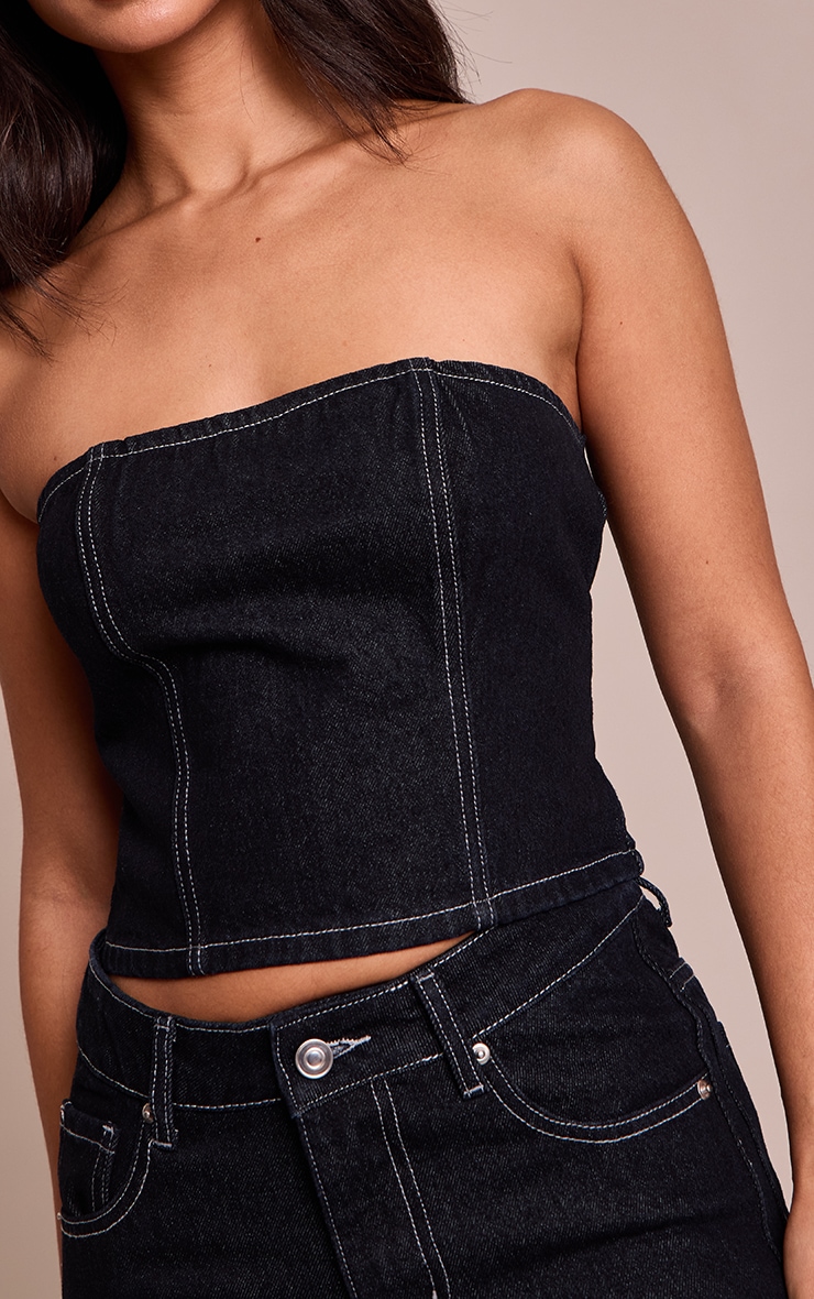 Petite Indigo Seam Detail Denim Bandeau Top image 4