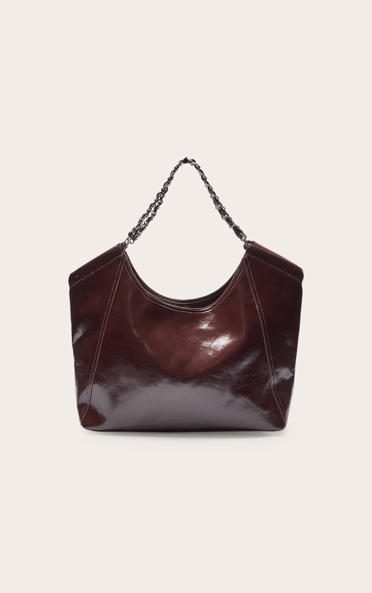 Chocolate Plum PU Faux Suede Slouchy Tote Bag image 2