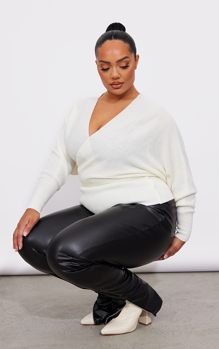 Plus Cream Wrap Front Knitted Sweater image 1