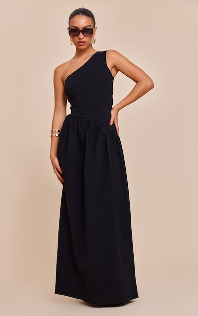 Black Stretch Woven One Shoulder Maxi Dress