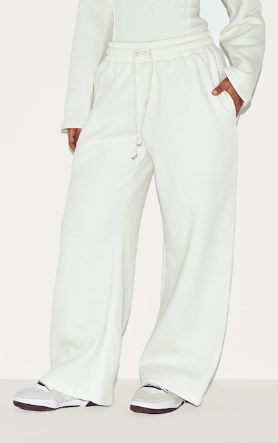 Petite Cream Wide Leg Elastic Waist Drawstring Sweatpants