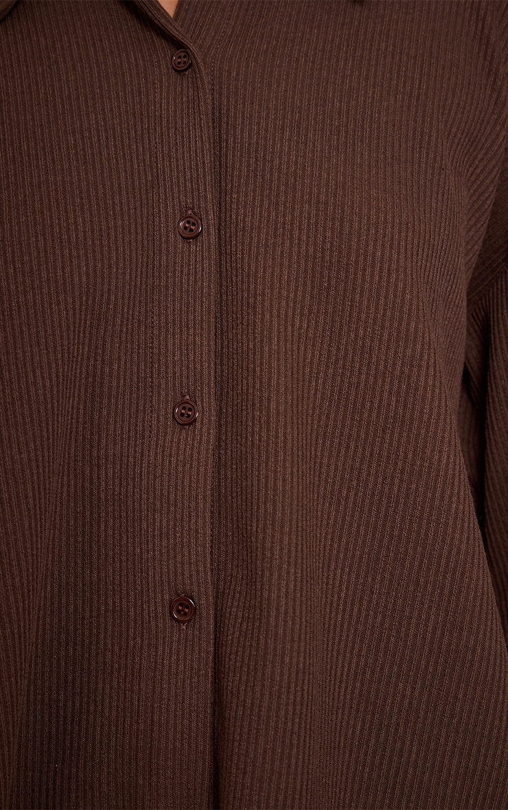 Dark Brown Heavy Rib Long Sleeve Collared Shirt image 4
