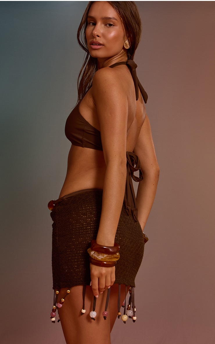 Chocolate Crochet Tassel Bead Trim Mini Beach Skirt image 3