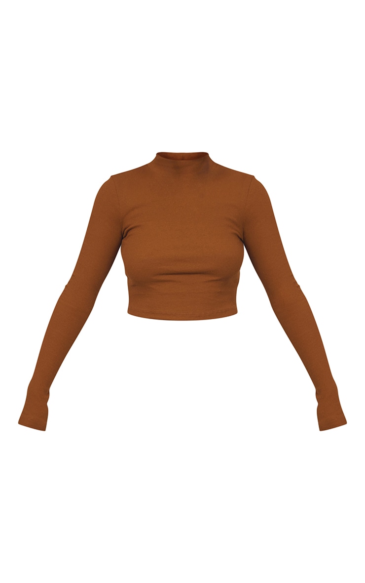 Basic Camel Rib High Neck Long Sleeve Crop Top image 5