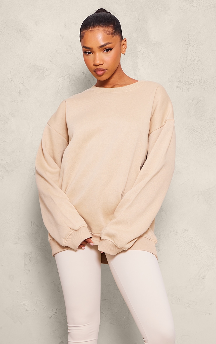 Sand Oversized Plain Fit Sweatshirt image 1