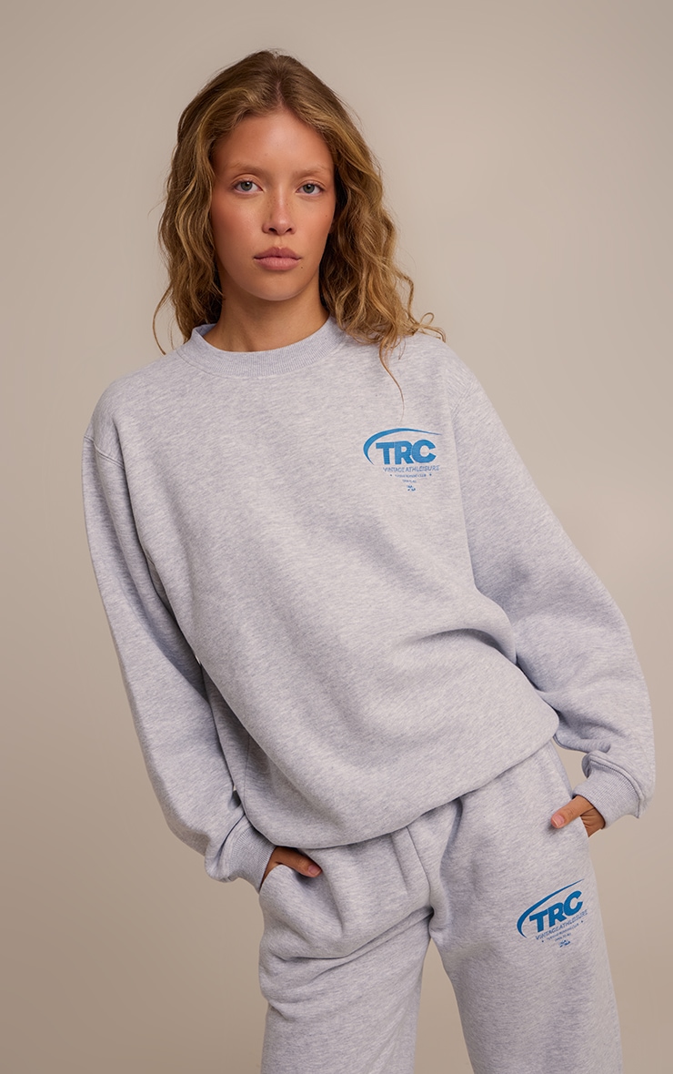 Ash Grey Run Club Cotton Fleece Oversized Crew Sweatshirt image 2