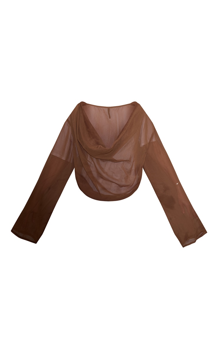 Brown Cowl Neck Chiffon Beach Top image 5