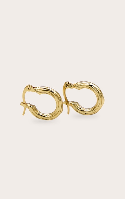 Real Gold Plated Mini Twist Detail Thin Hoop Earrings