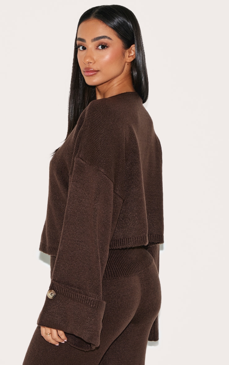 Petite Chocolate Knitted Turn Up Hem Detail Cardigan image 2