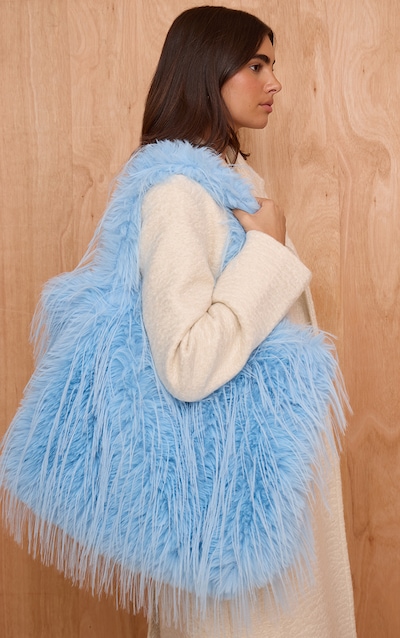Baby Blue Shaggy Faux Fur Shaggy Tote Bag