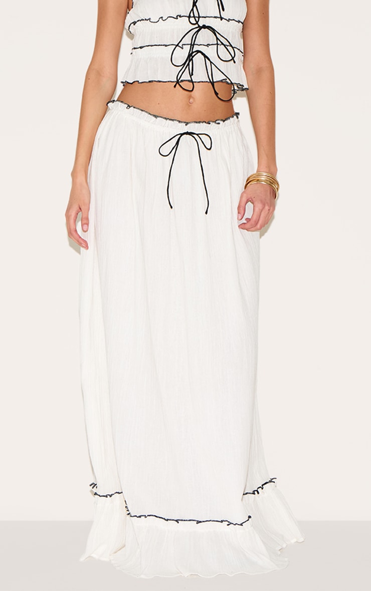 White Cheesecloth Contrast Maxi Skirt image 2