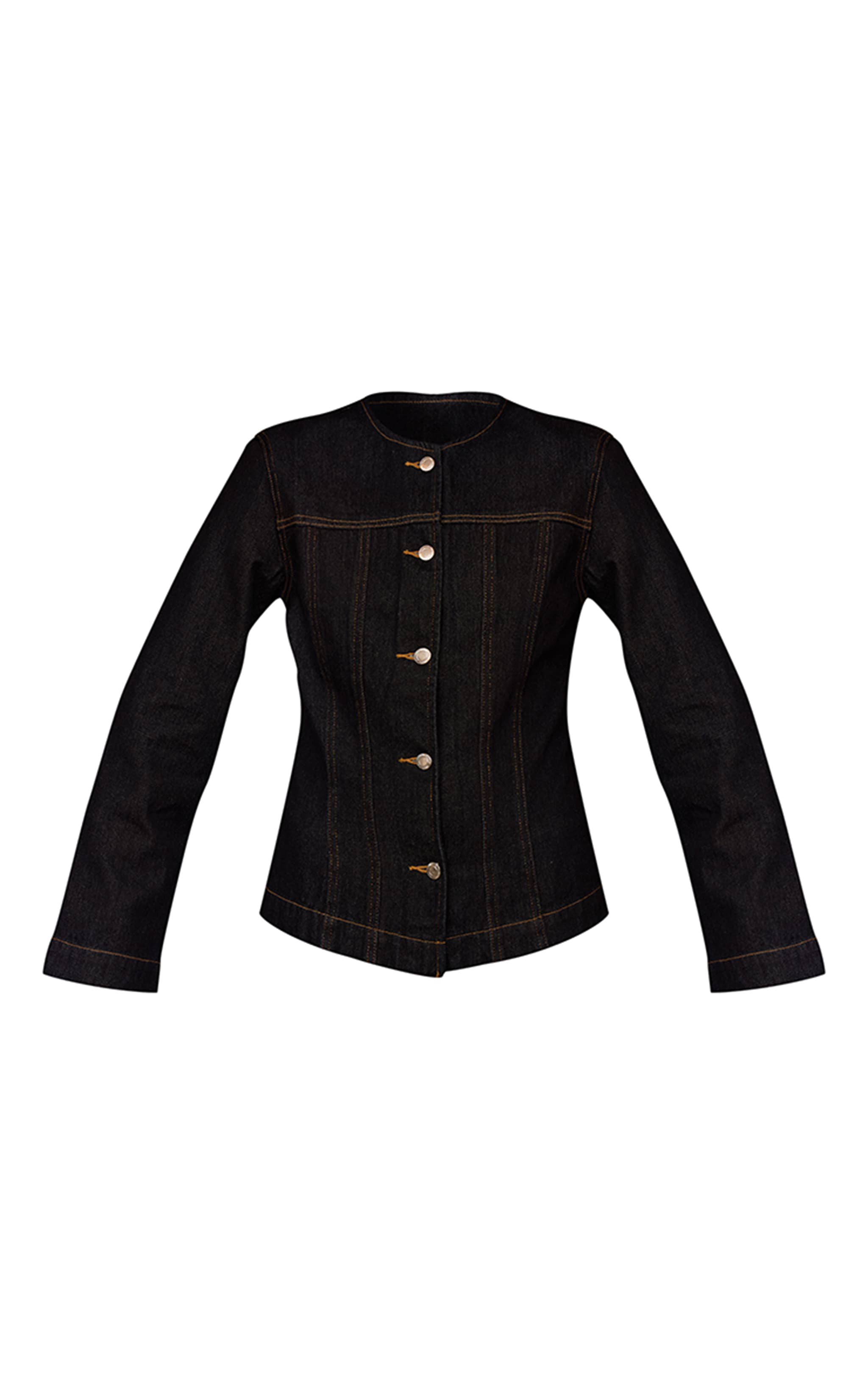 Veste cintrée en jean indigo foncé délavé à coutures structurantes et manches longues image 5