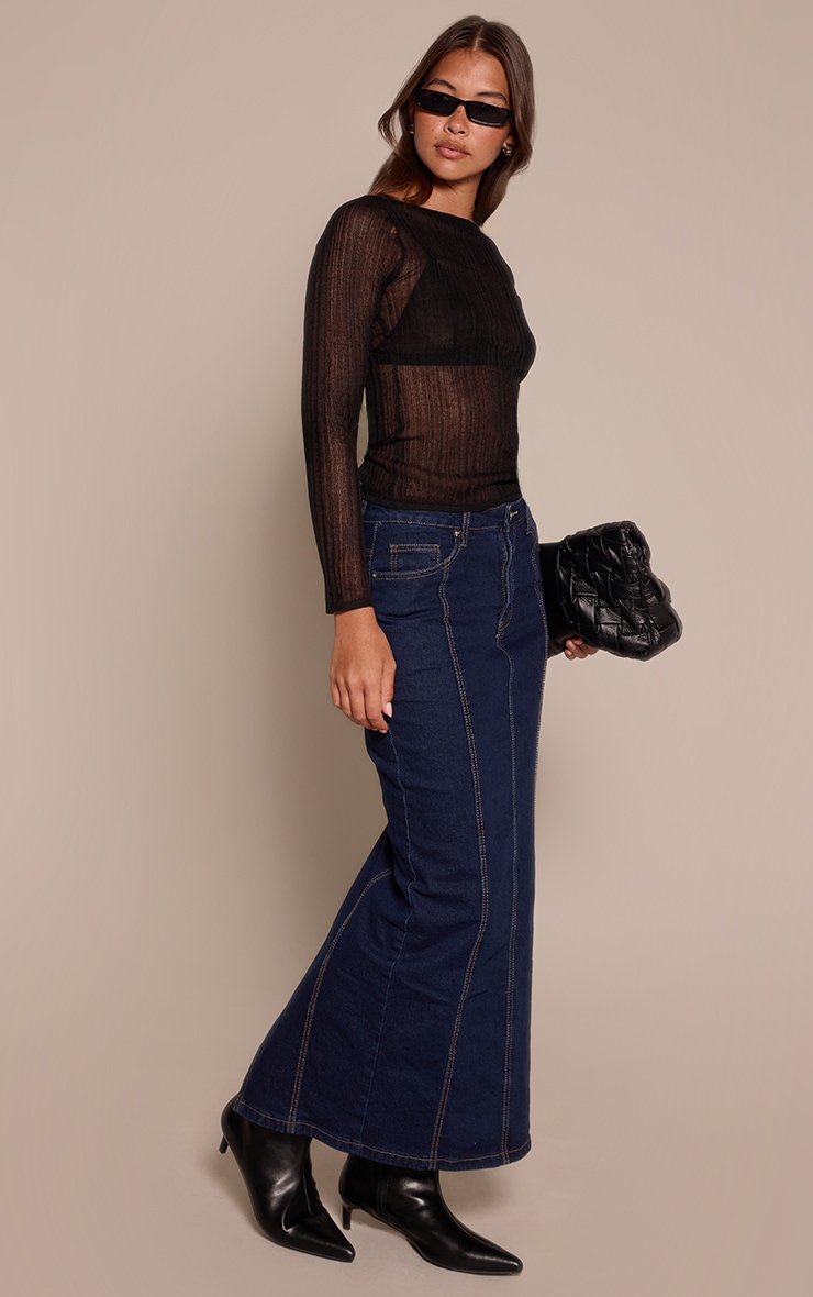Indigo Mid Rise Seam Detail Maxi Denim Skirt image 1