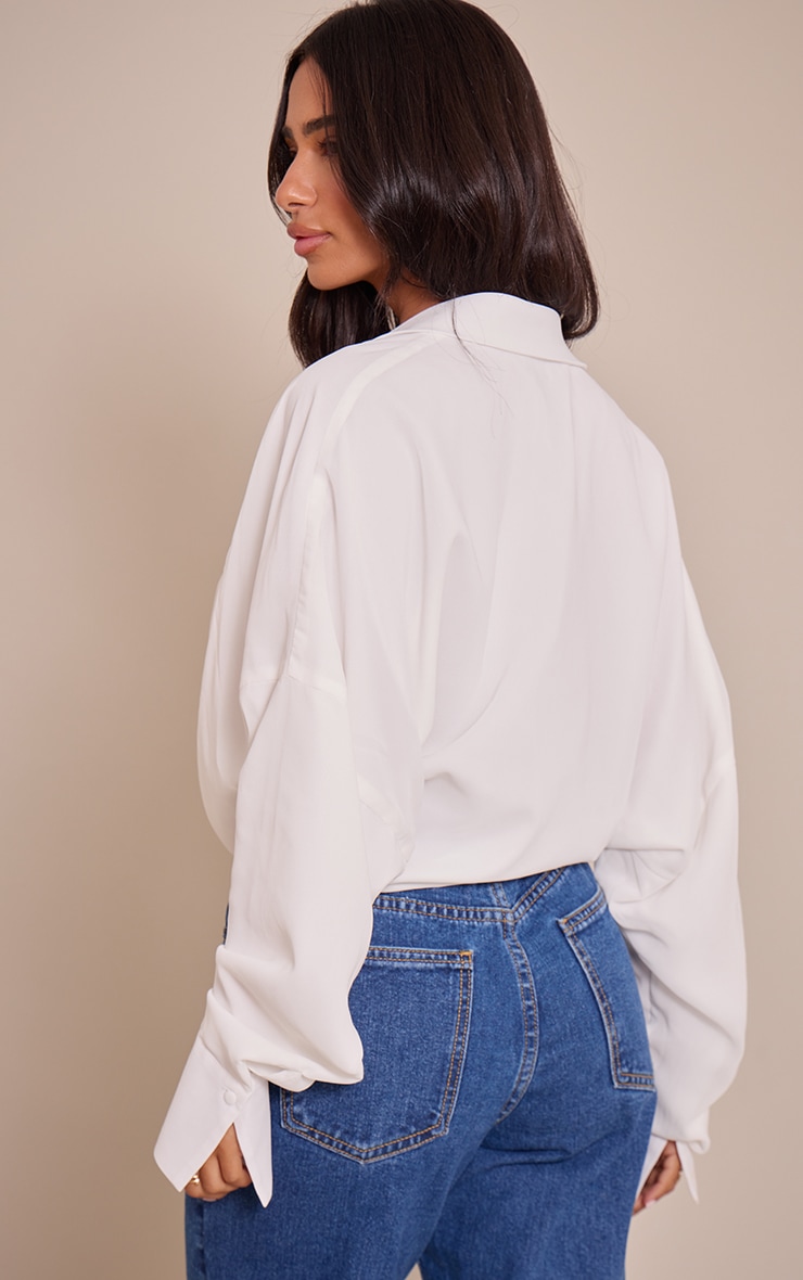 Petite White Chiffon Cowl Neck Collared Top image 2