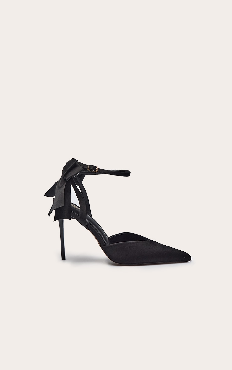 Black Satin Bow Detail Heeled Sandals image 2