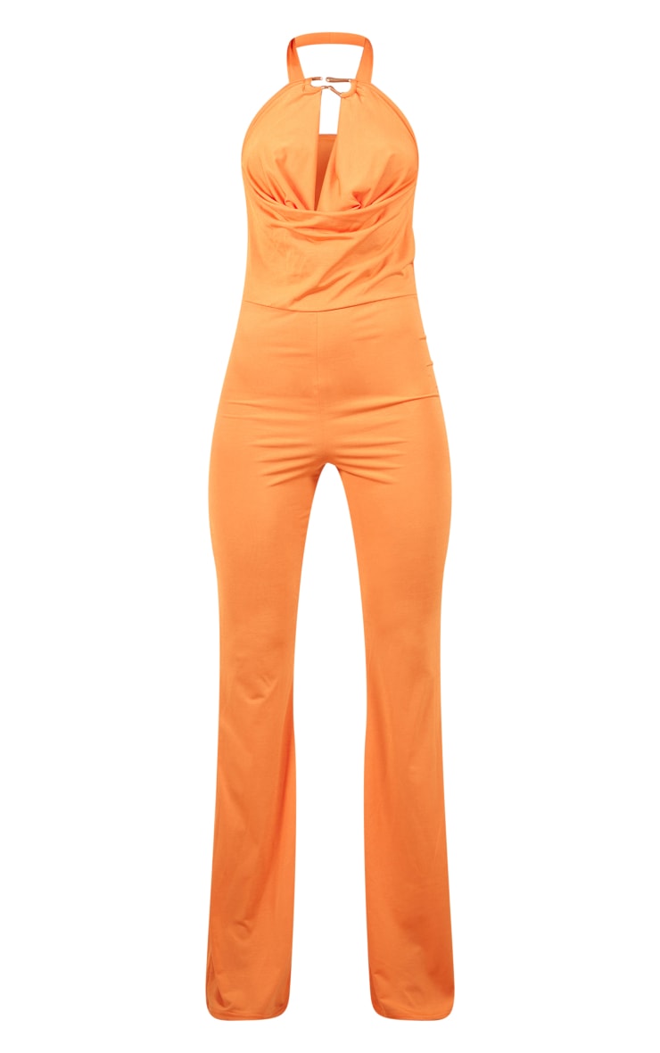 Orange Slinky Cowl Trim Detail Halter Tie Jumpsuit image 5