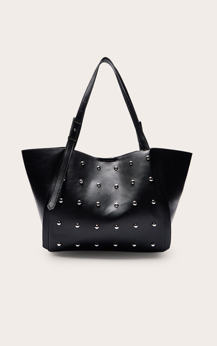 Black Dome Stud PU Adjustable Strap Tote Bag image 2
