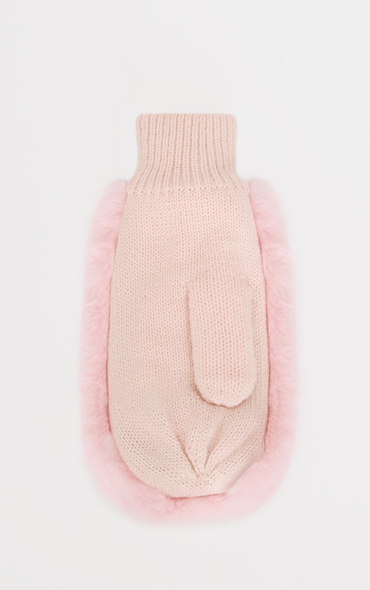 Pink Faux Fur Soft Knit Mittens image 2