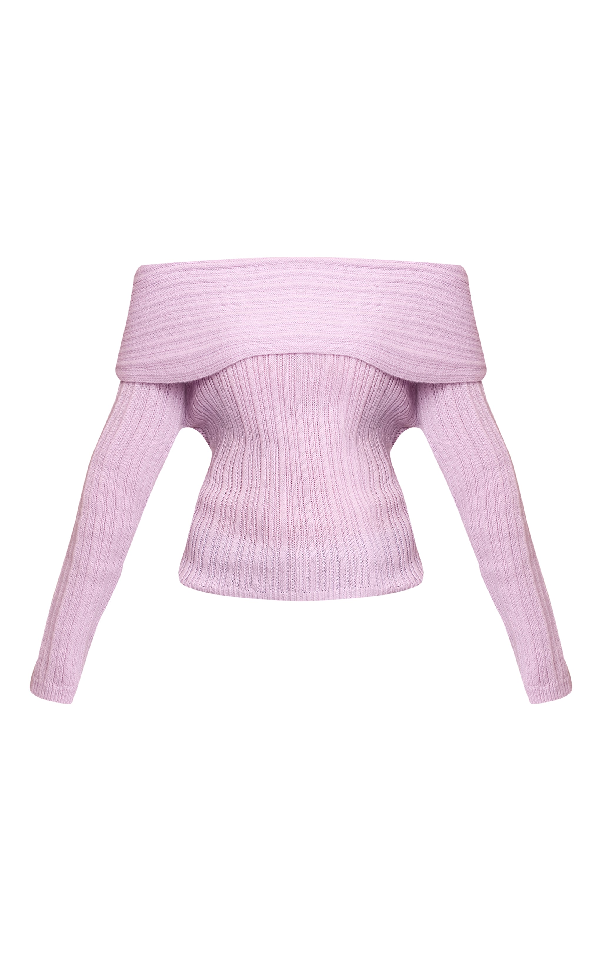 Top en maille tricot lilas à épaules dénudées et manches longues image 5
