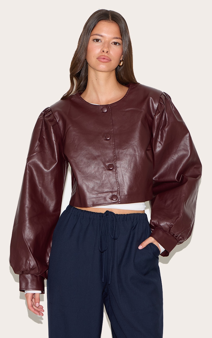 Veste Bourgogne PU Plis Manches Boutonnée image 1
