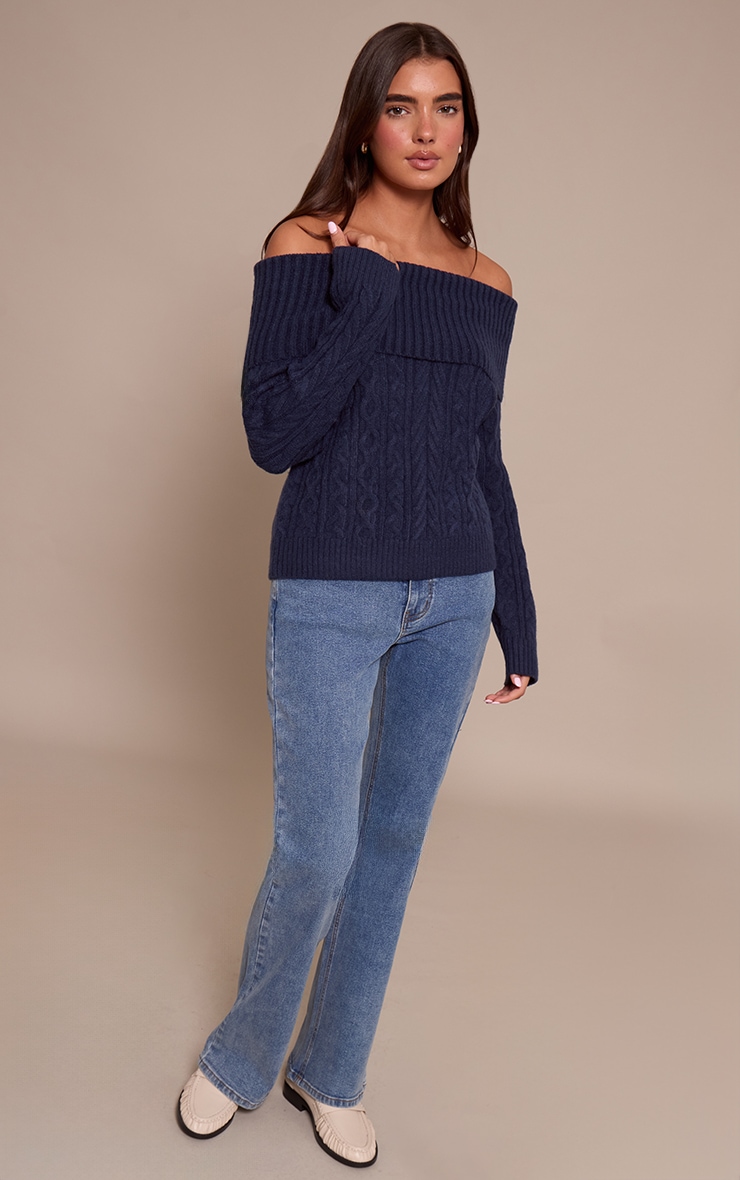Navy Cable Knit Bardot Sweater image 3