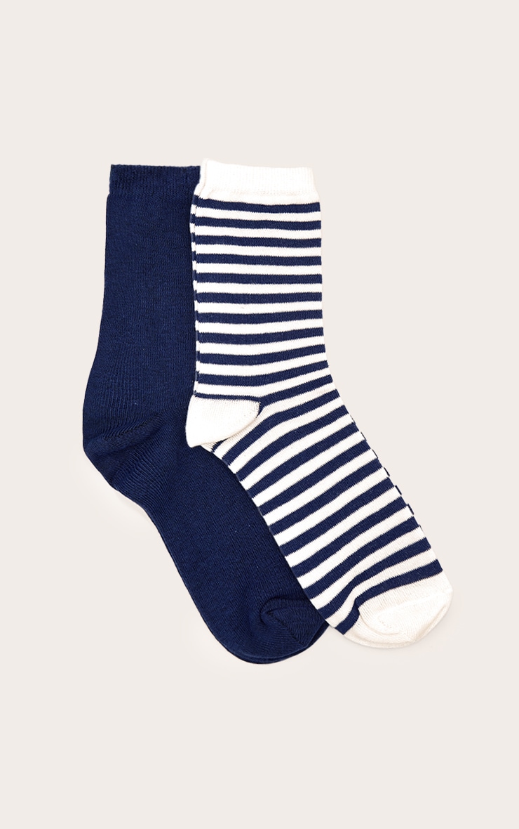 Navy 2 Pack Striped Ankle Socks image 1