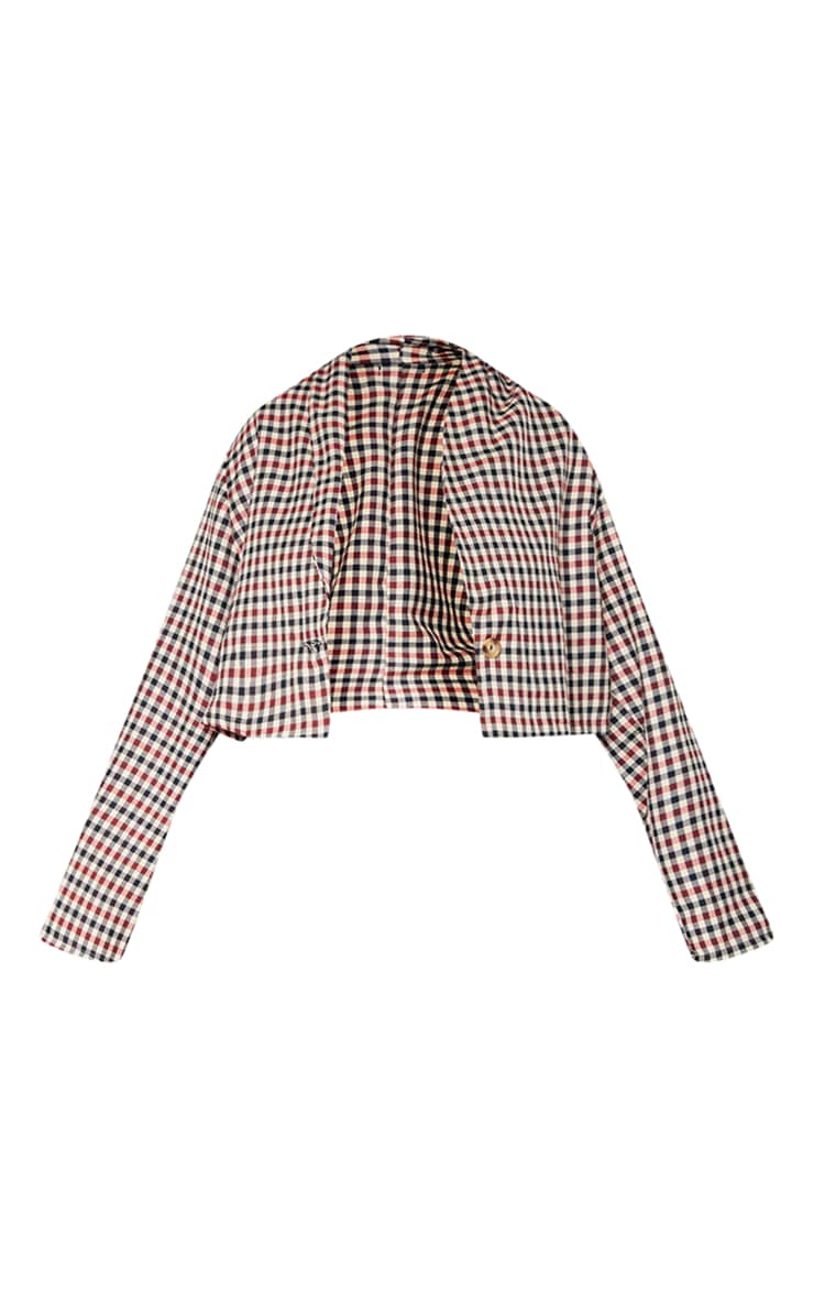 Plus Brown Basic Checked Cropped Blazer image 5