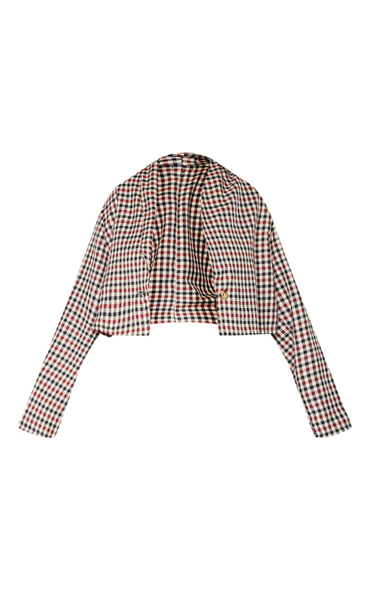 Plus Brown Basic Checked Cropped Blazer image 5