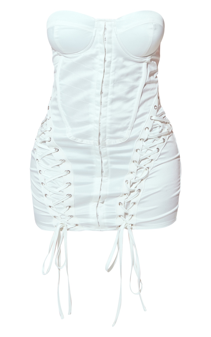 Petite White Satin Boned Lace Up Bodycon Dress image 1