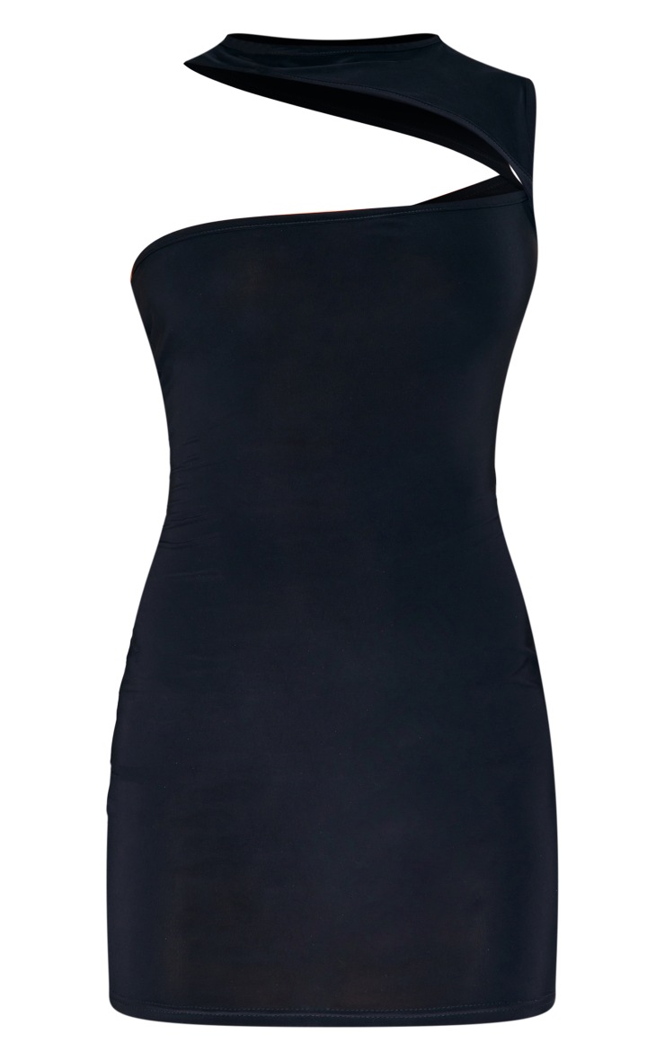 Black Slinky Asymmetric Neck Sleeveless Bodycon Dress image 5