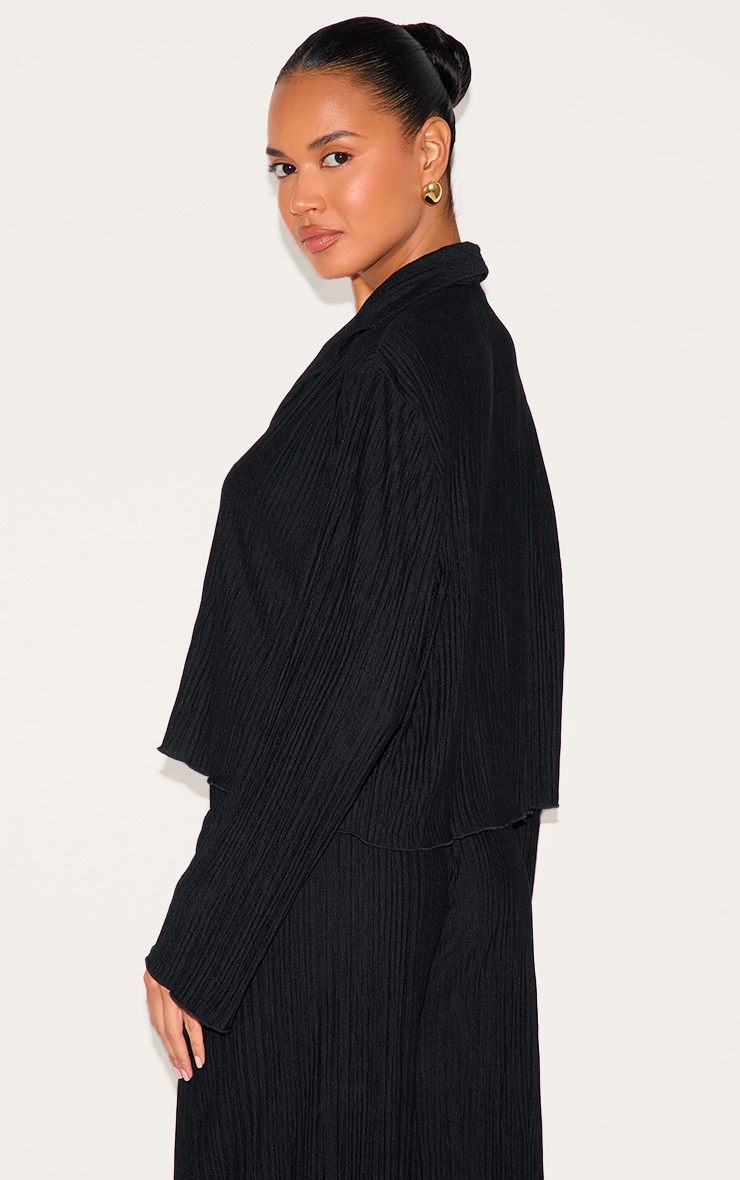 Black Textured Pleated Button Front Shirt image 2