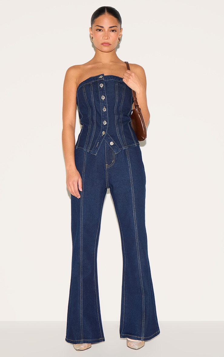 Petite Dark Indigo Contrast Seam Straight Leg Jeans image 2