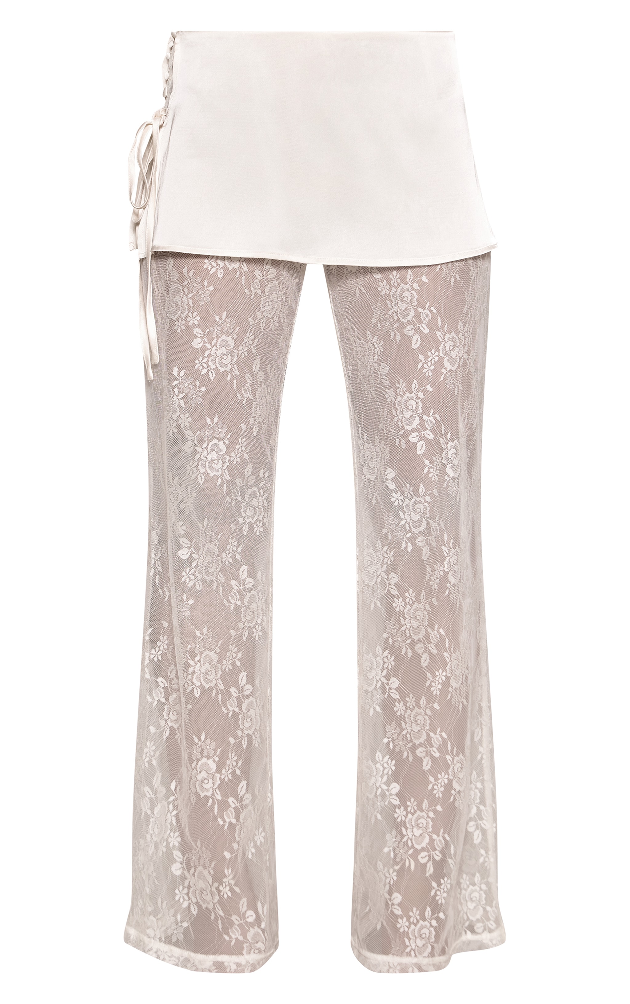 Cream Satin Overlay Lace Pants image 5