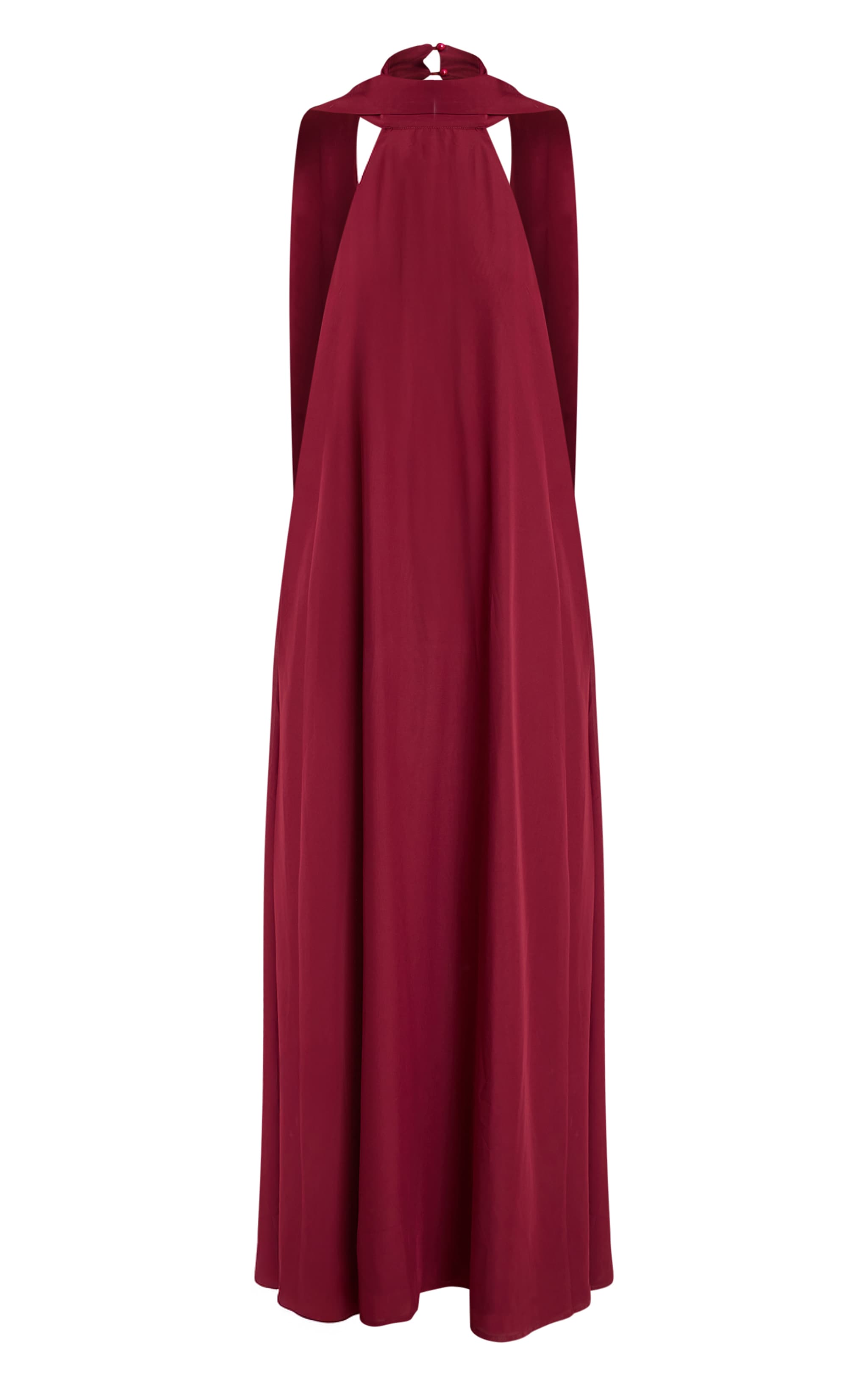 Tall Robe longue en mousseline de soie rouge vin à col montant et détail foulard image 5