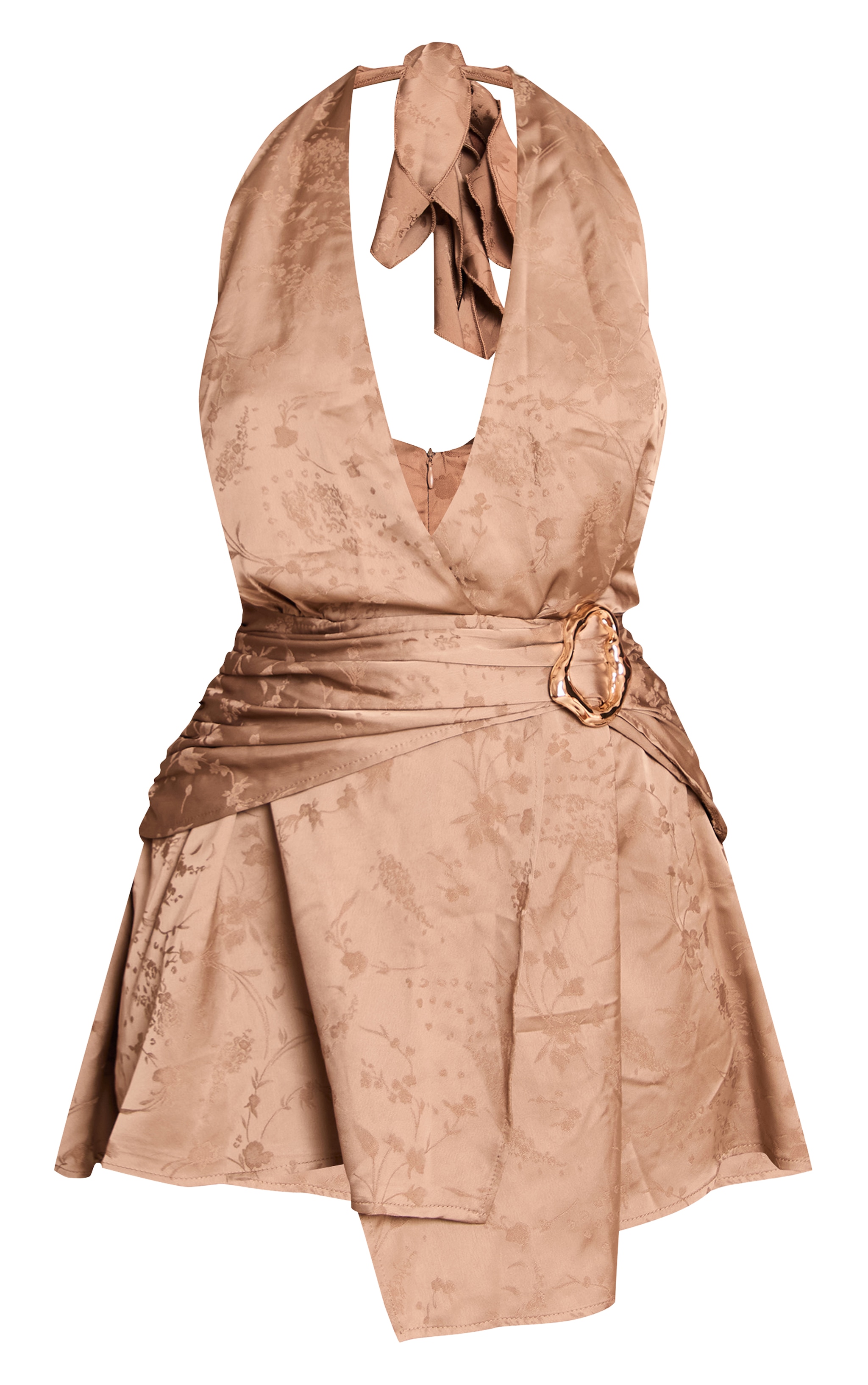 Olive Satin Jacquard Trim Detail Mini Shift Dress image 5