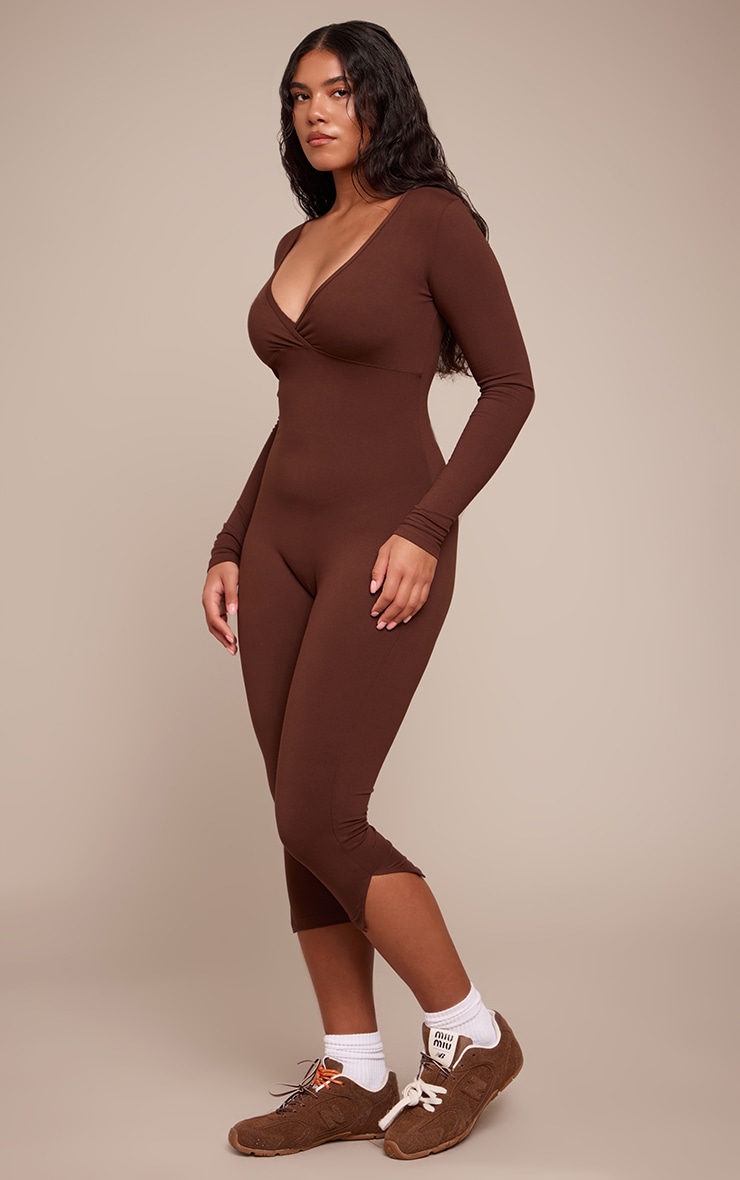 Shape Chocolate Sculpt Long sleeve wrap V neck Capri Jumpsuit image 3
