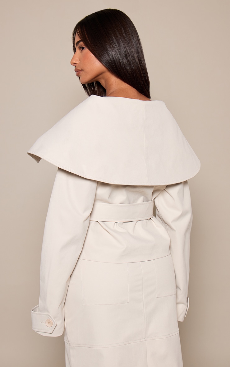 Petite Stone Tie Waist Off Shoulder Trench Coat  image 2