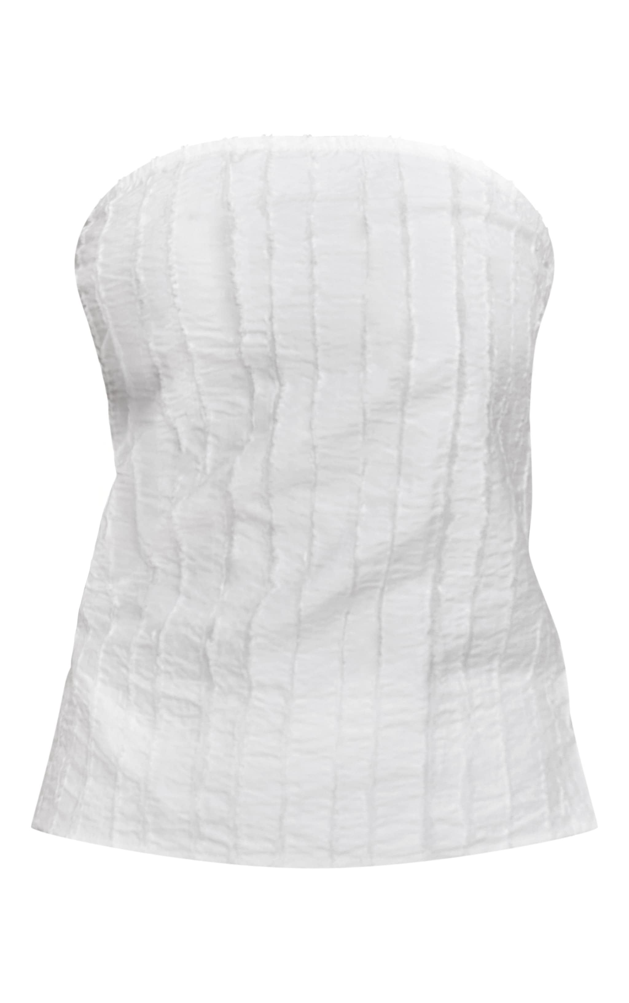 White Textured Frayed Bandeau Top image 5