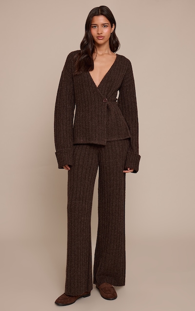 Tall Pantalon large en maille tricot côtelée chocolat