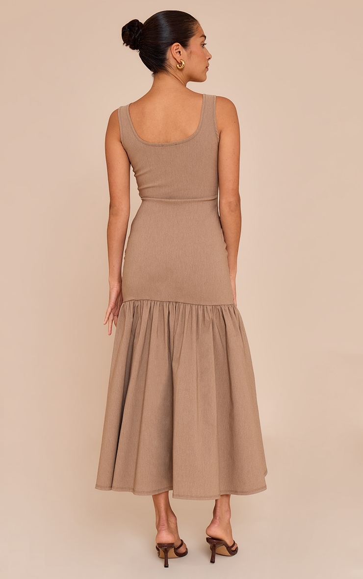 Petite Taupe Woven Scooped Drop Waist Pleated Maxi Dress image 2