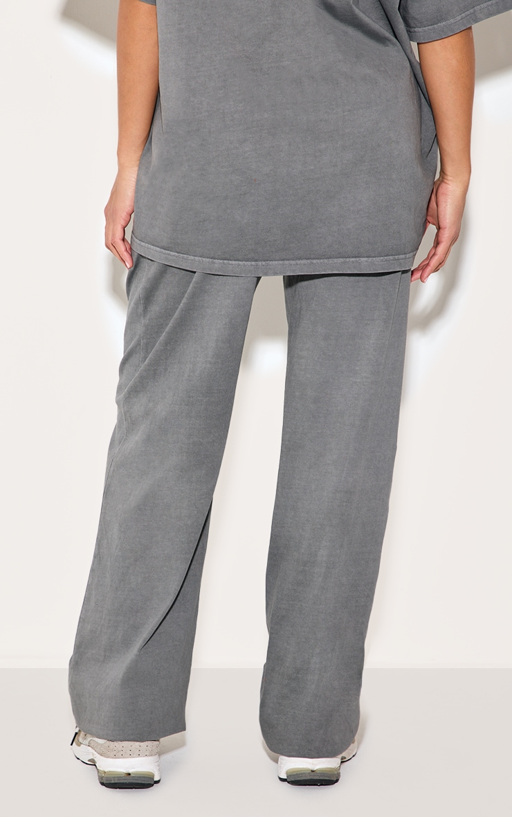 Charcoal Cotton Straight Leg Mid Rise Drawstring Trousers image 3