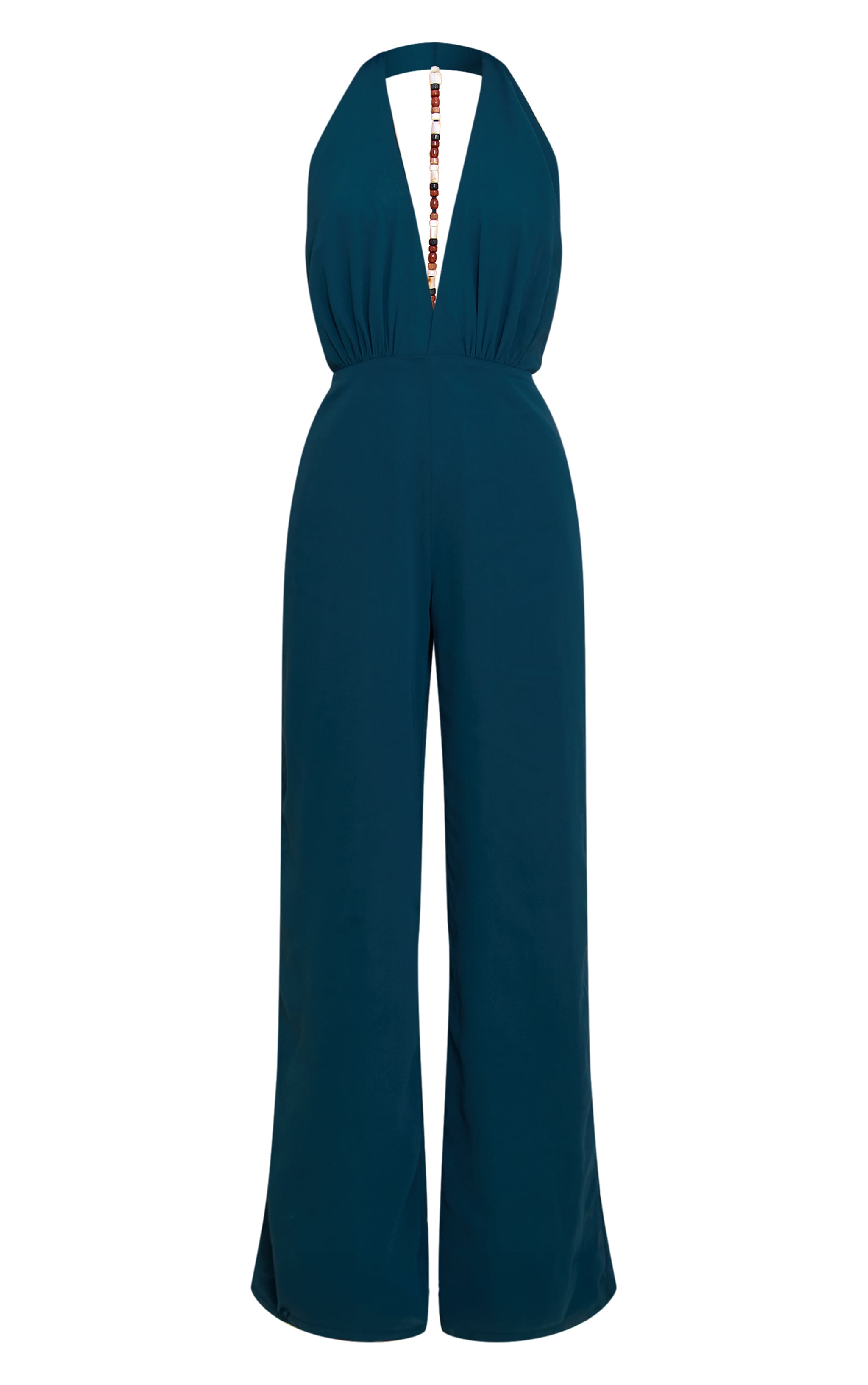 Teal Chiffon Cowl Neck Bead Detail Jumpsuit image 5