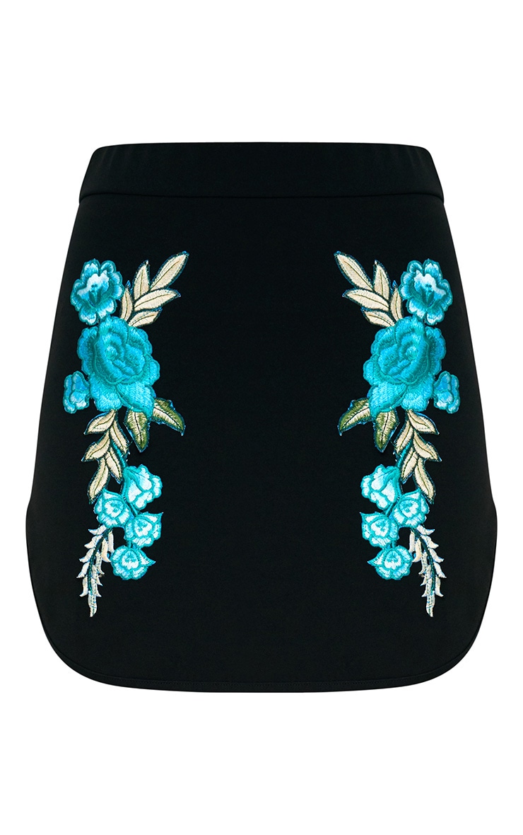 Black Floral Applique Mini Skirt Skirts PrettyLittleThing