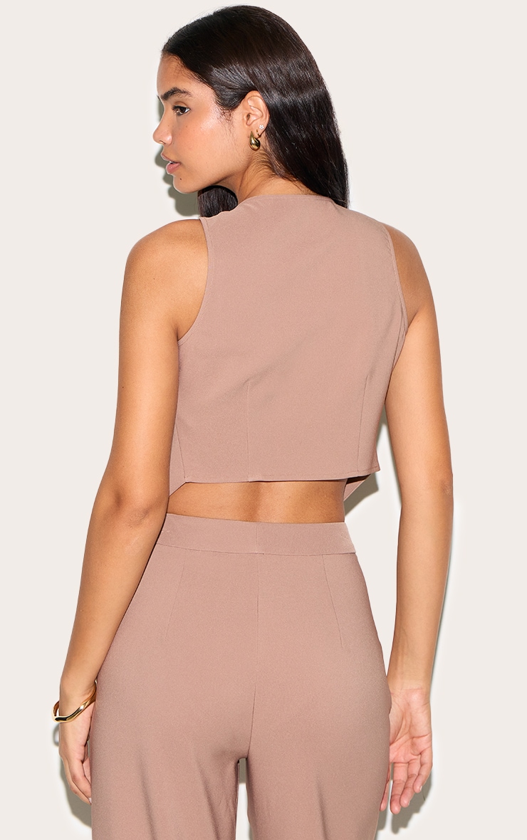 Tall Taupe Asymmetric Button Detail Vest image 2