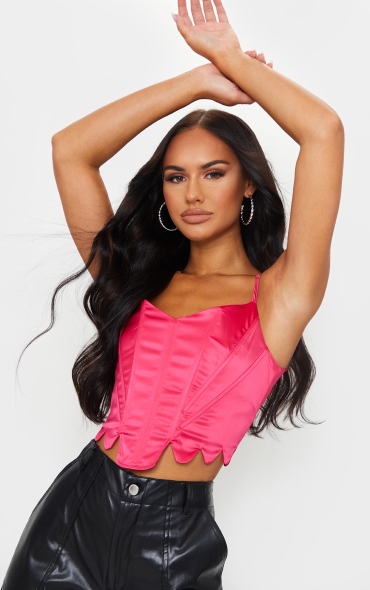 Hot Pink Satin Scalloped Hem Corset