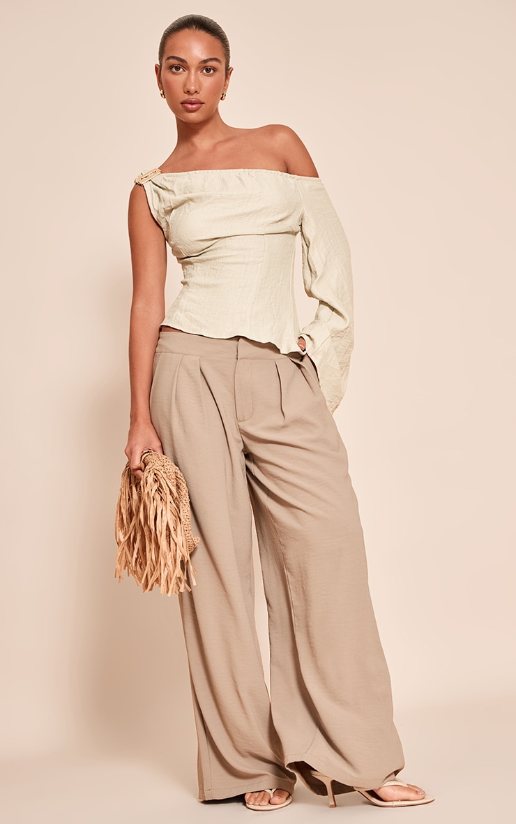 Sage Green Textured Woven Asymmetric Trim Detail Top image 3