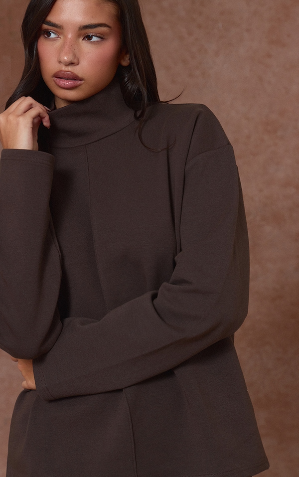 Chocolate Interlock Seam Funnel Neck Sweatshirt