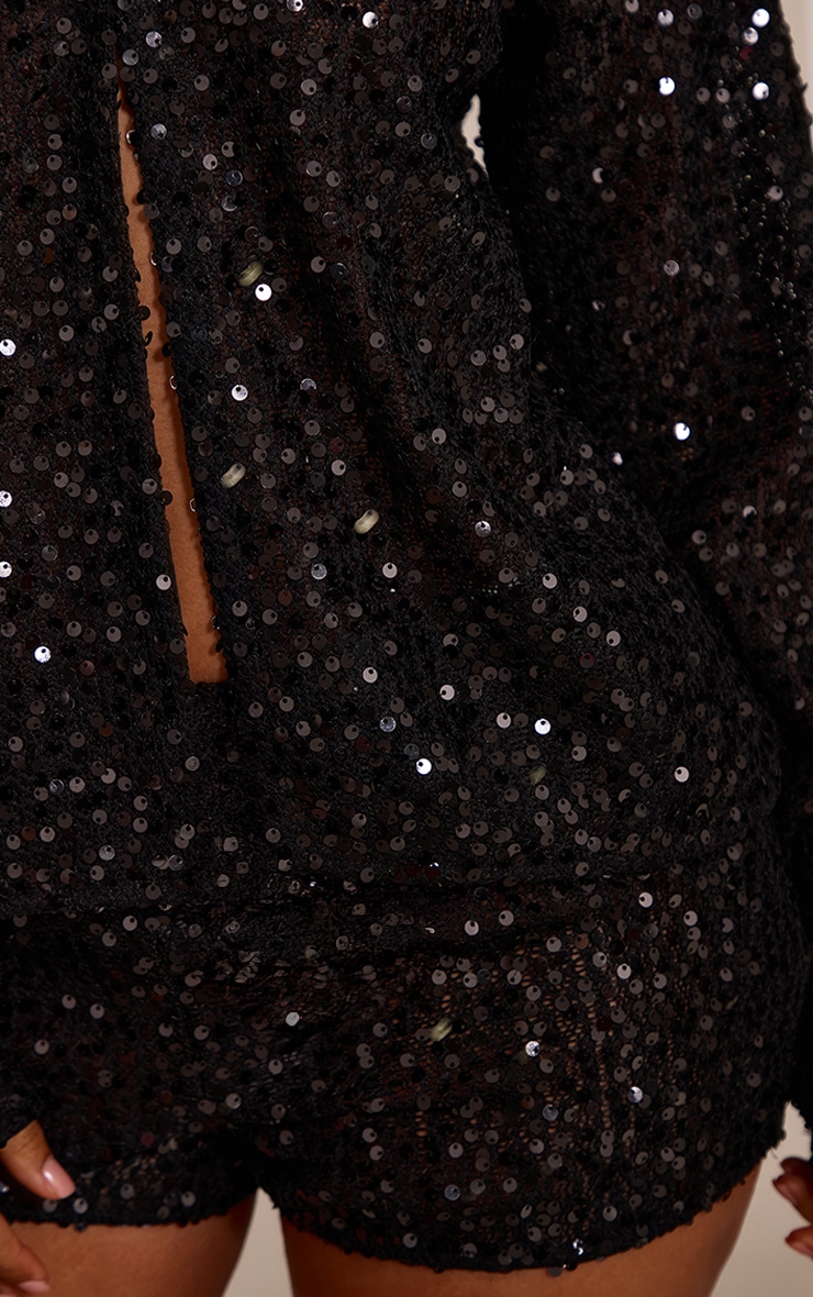 Petite Black Sequin Mini Shorts  image 5