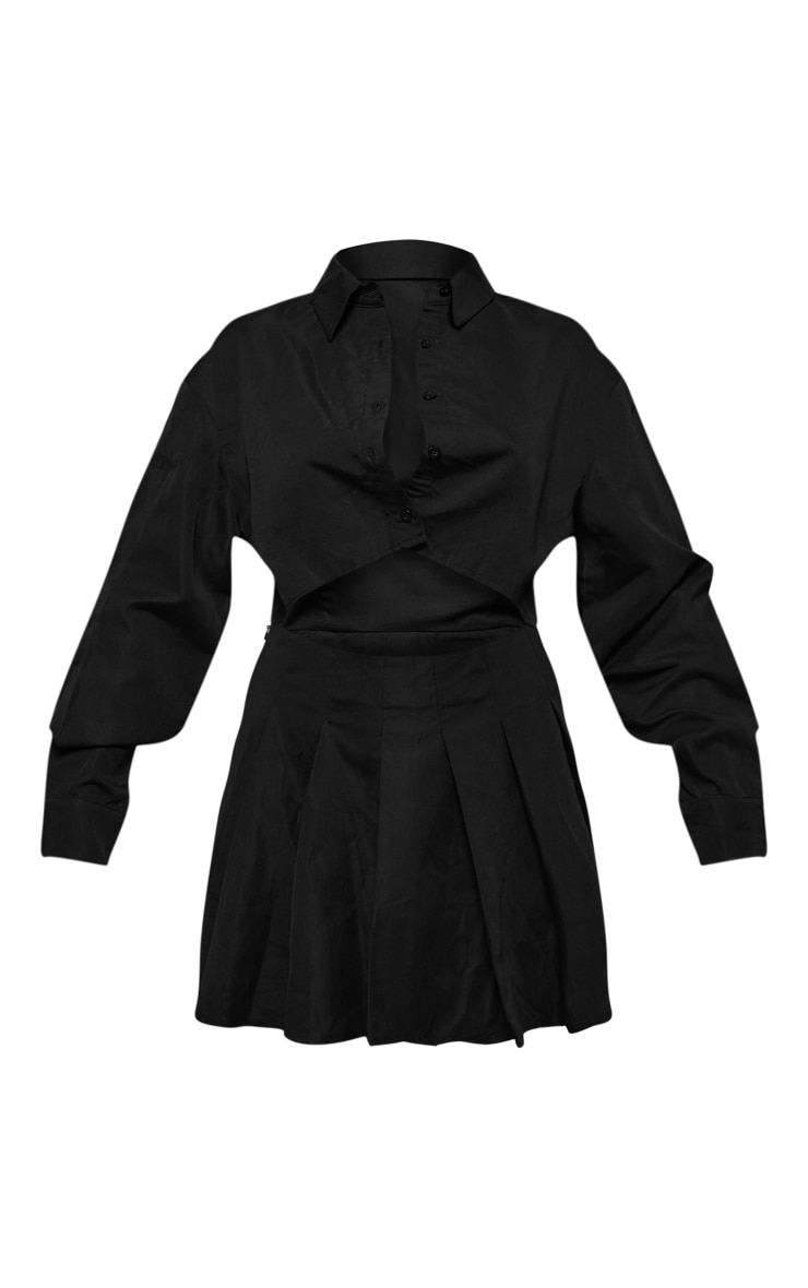 Robe chemise à jupe plissée noire finemement rayée à découpes image 5